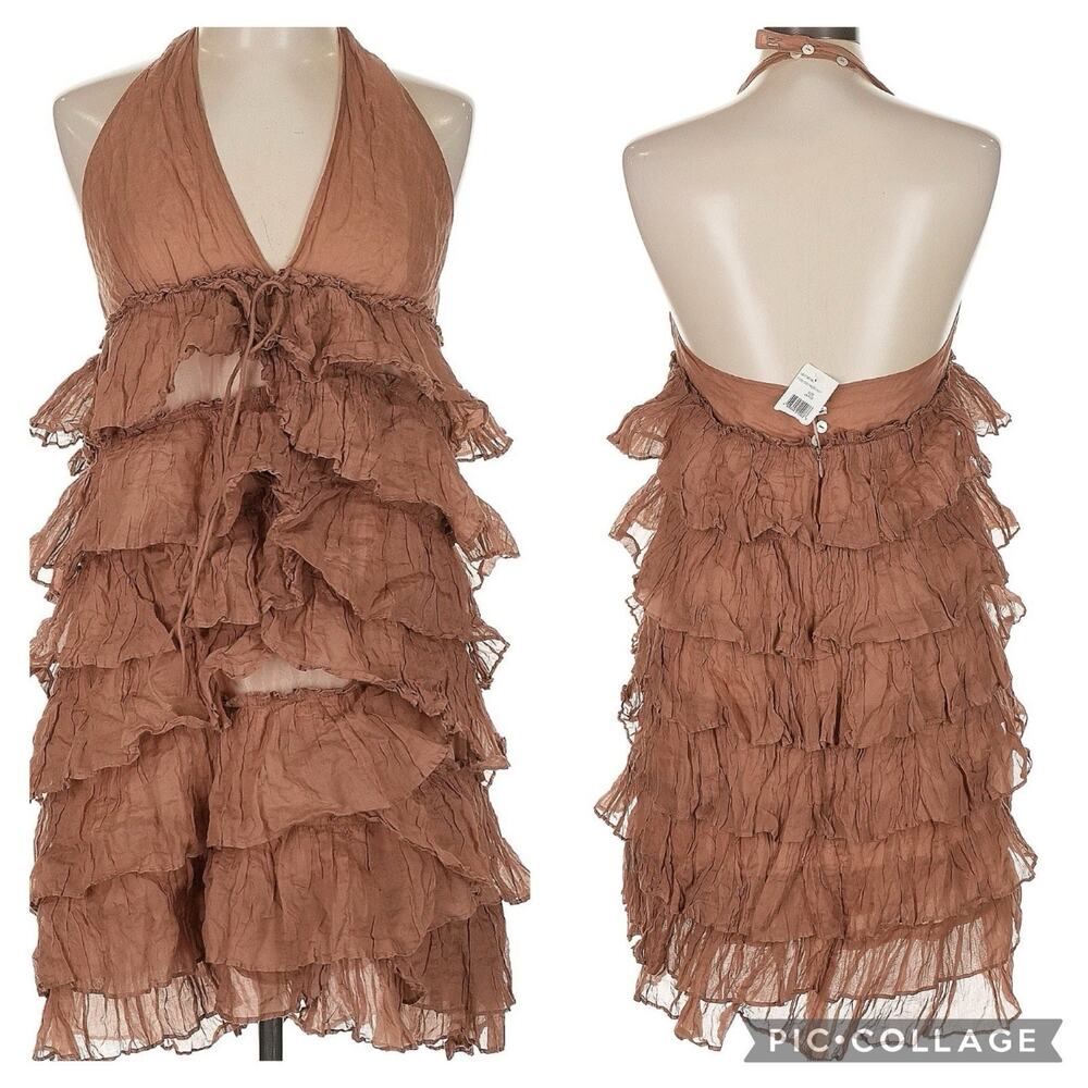 NWT ELIZABETH And JAMES Ruffle Tiered Halter Copper Halter Dress Sz Large NWT